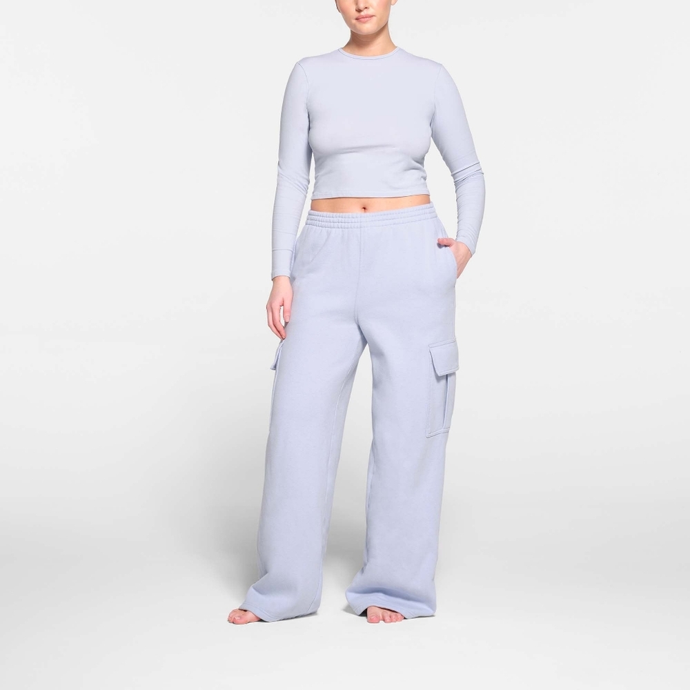 Skims Large Oversized Boyfriend Cotton Fleece Cargo Sweatpants Zen Blue